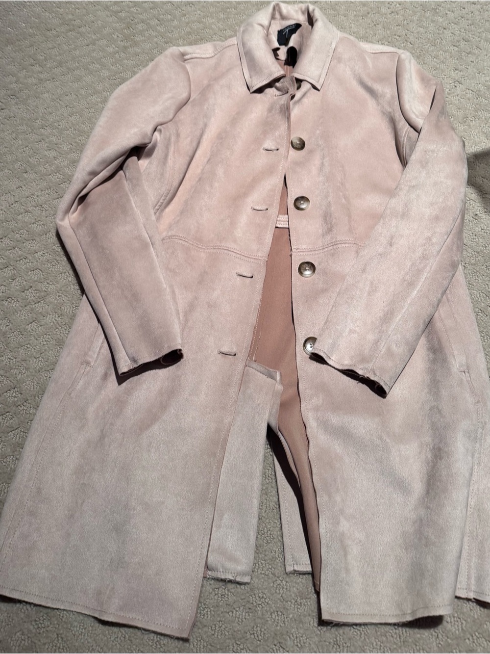 Tahari Dusty Blush Suede Trench Coat